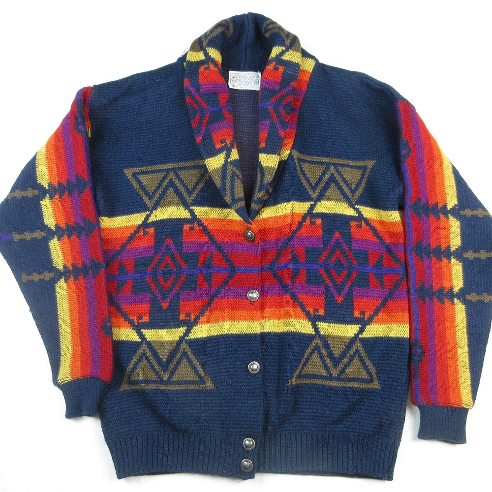 Vintage 100% Virgin Wool Pendleton Native American Design Cardigan Sweater, Sz S